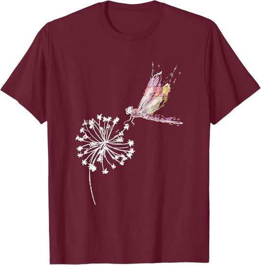 Dandelion Dragonfly Wildlife Gift Insect Dragonfly T-Shirt - T-Shirt | Maroon