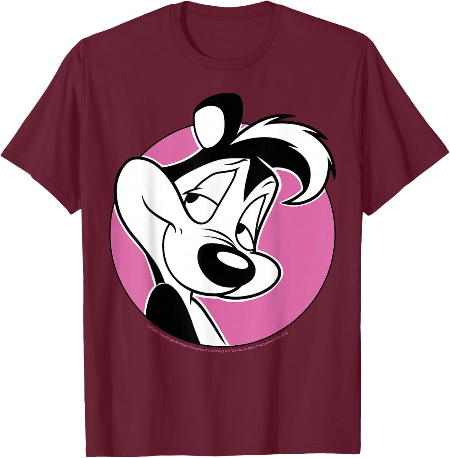 Looney Tunes Pepe Le Pew Pink Circle Portrait Small T-Shirt - T-Shirt | Maroon