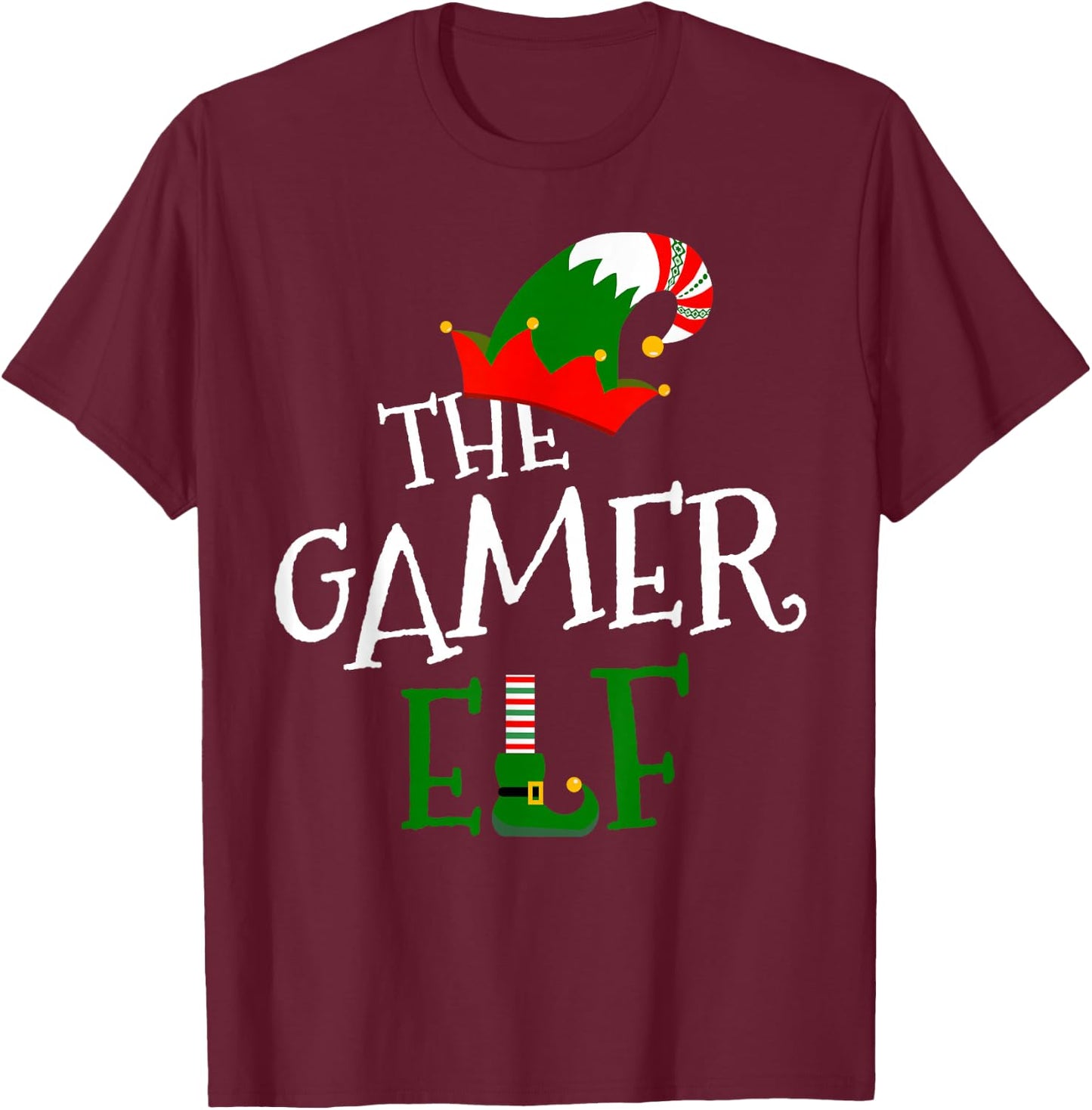 The Gamer Elf Family Matching Group Gift Christmas Costume T-Shirt - T-Shirt | Maroon