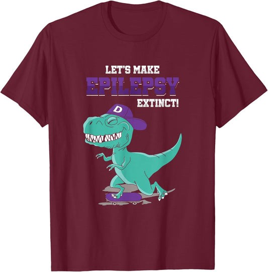 T Rex Dino Ice Skating Epilepsy Awareness Month T-Shirt - T-Shirt | Maroon