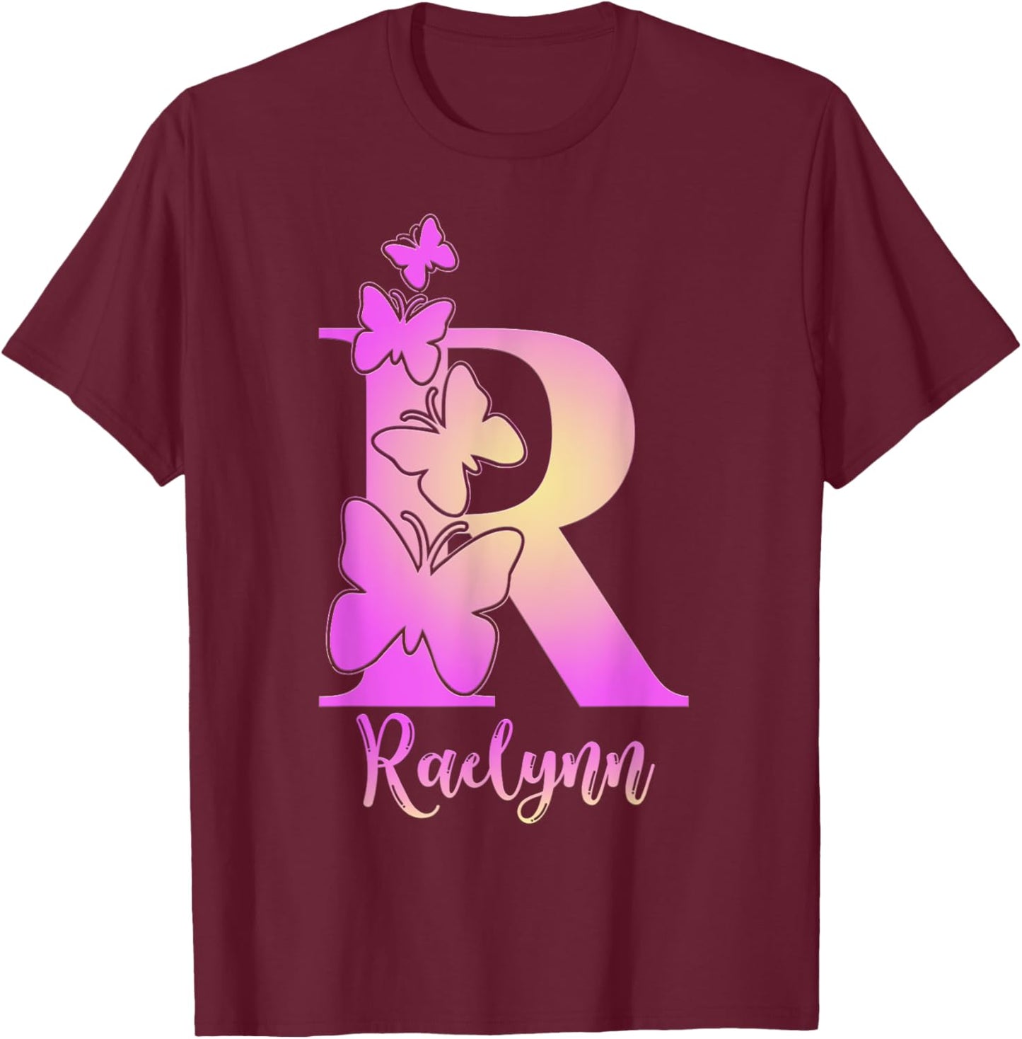 Raelynn, cute personalized butterfly custom kids girls name T-Shirt - T-Shirt | Maroon
