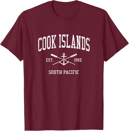 Cook Islands Vintage Crossed Oars & Boat Anchor Sports T-Shirt - T-Shirt | Maroon