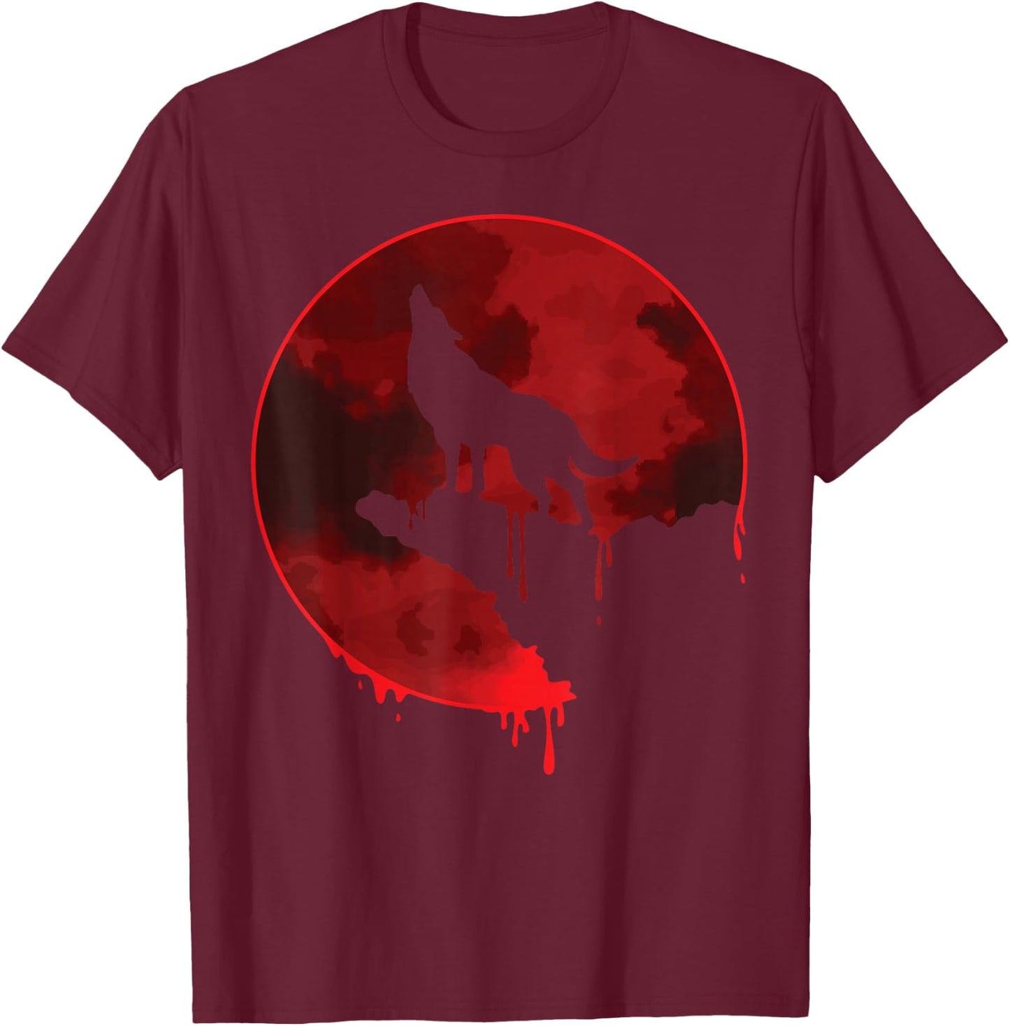 Luna Howling Supermoon Solar System - Mona Blood Moon Wolf T-Shirt - T-Shirt | Maroon