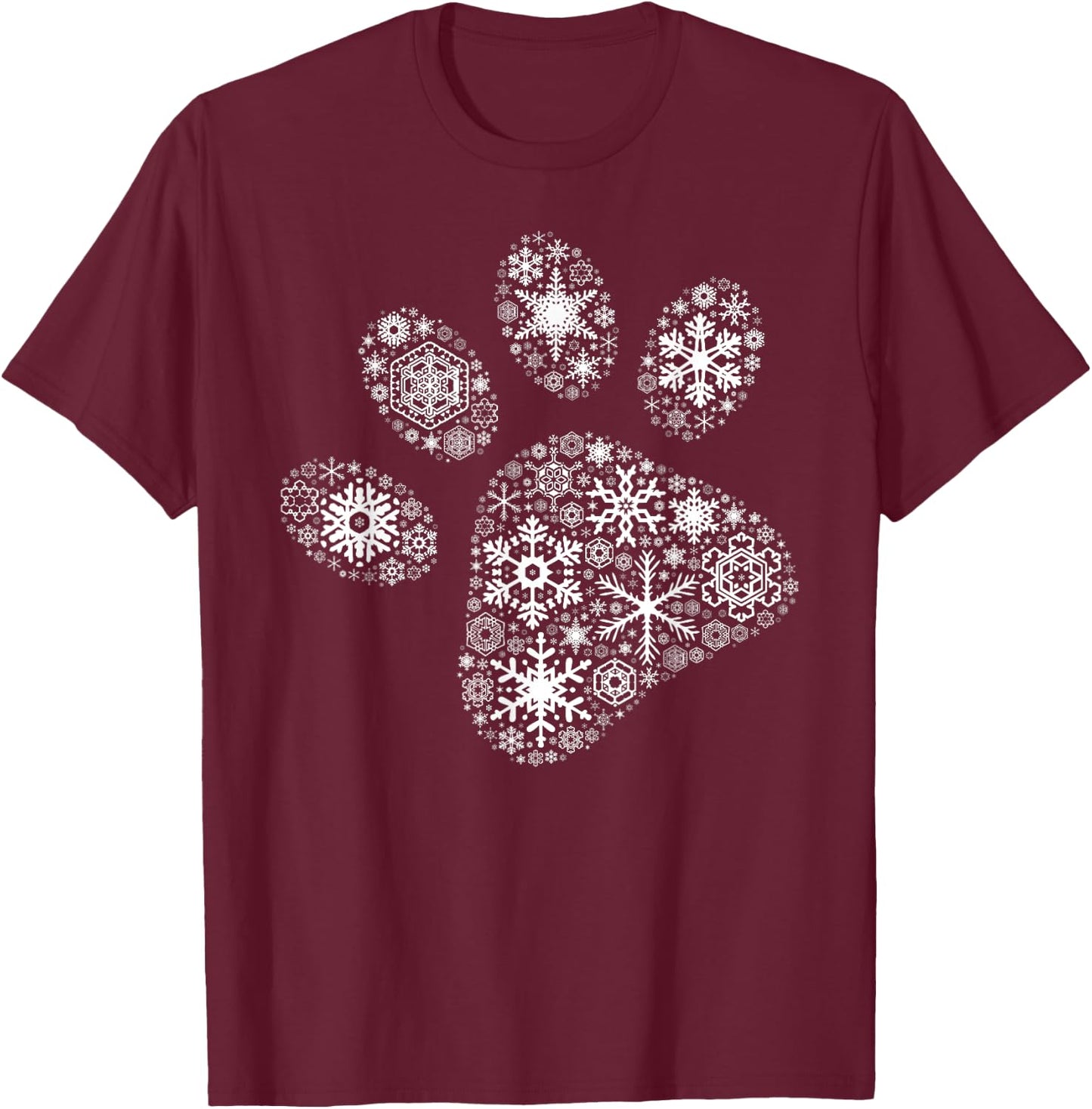 Xmas Costume Cute Animal Gifts Snowflake Puppy Merry Christmas Gifts - Dog Paw Print - Black, -Adults/Kids, Short Sleeve, Small, Classic Fit, Cotton 60% Polyester 40% T-Shirt - T-Shirt | Maroon