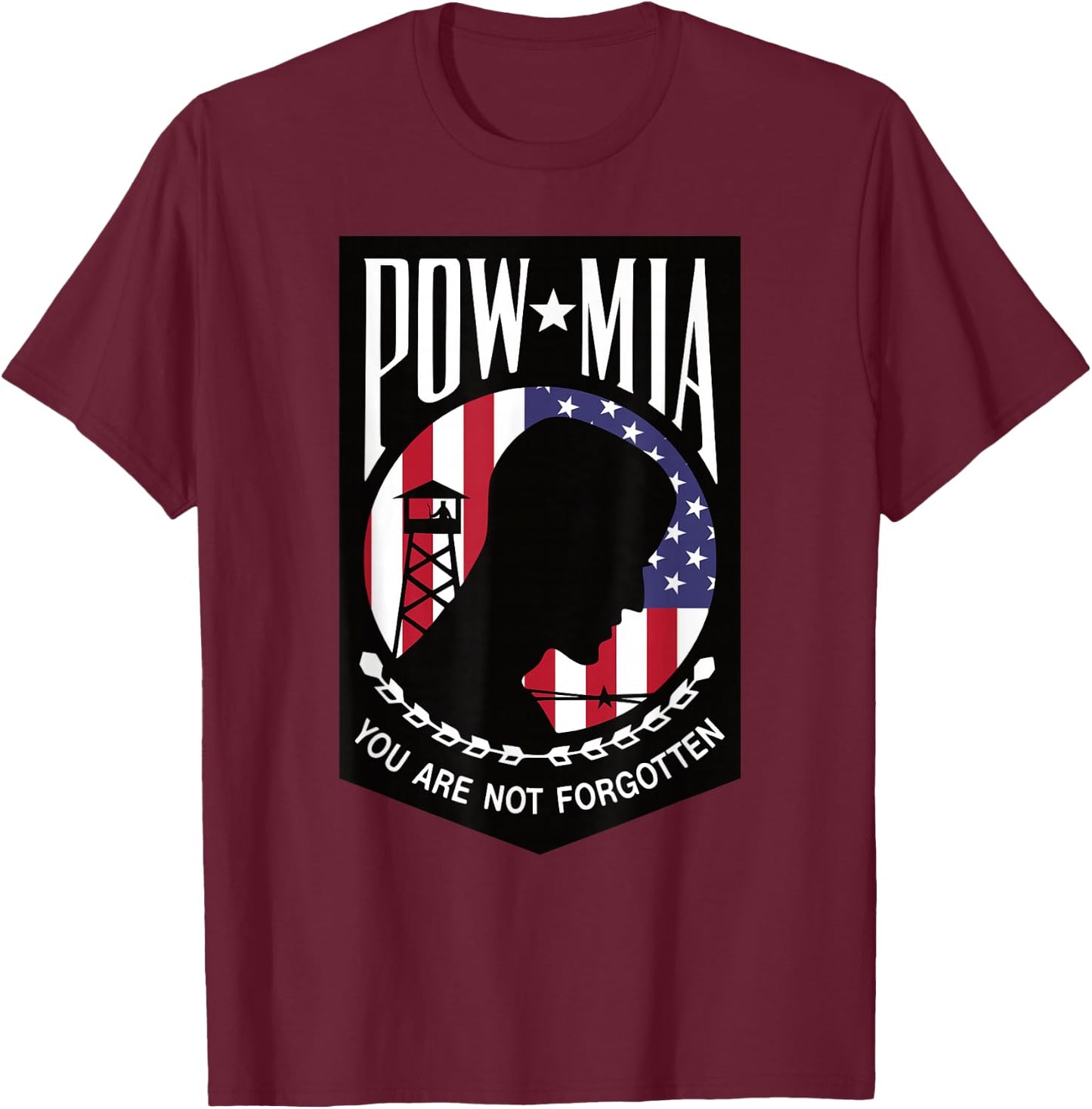 Pow Mia USA Flag You are not Forgotten T-Shirt - T-Shirt | Maroon