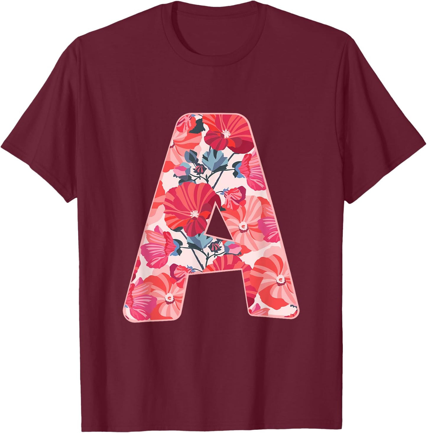 Letter a Sign Alphabet Last Name Vowel Flower Nature Gift T-Shirt - T-Shirt | Maroon