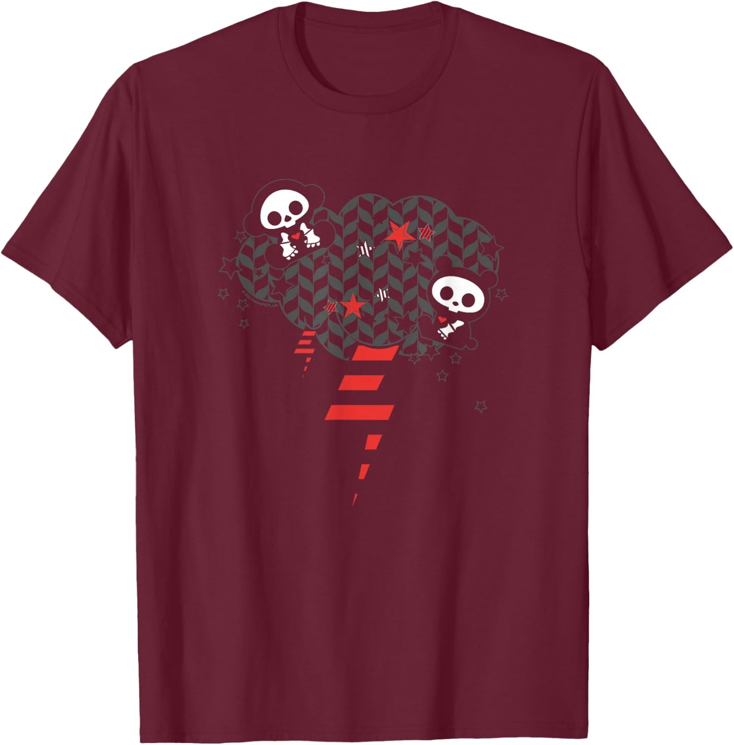 Skelanimals Panda Retro Rocker Striped Lightning Icons T-Shirt - T-Shirt | Maroon