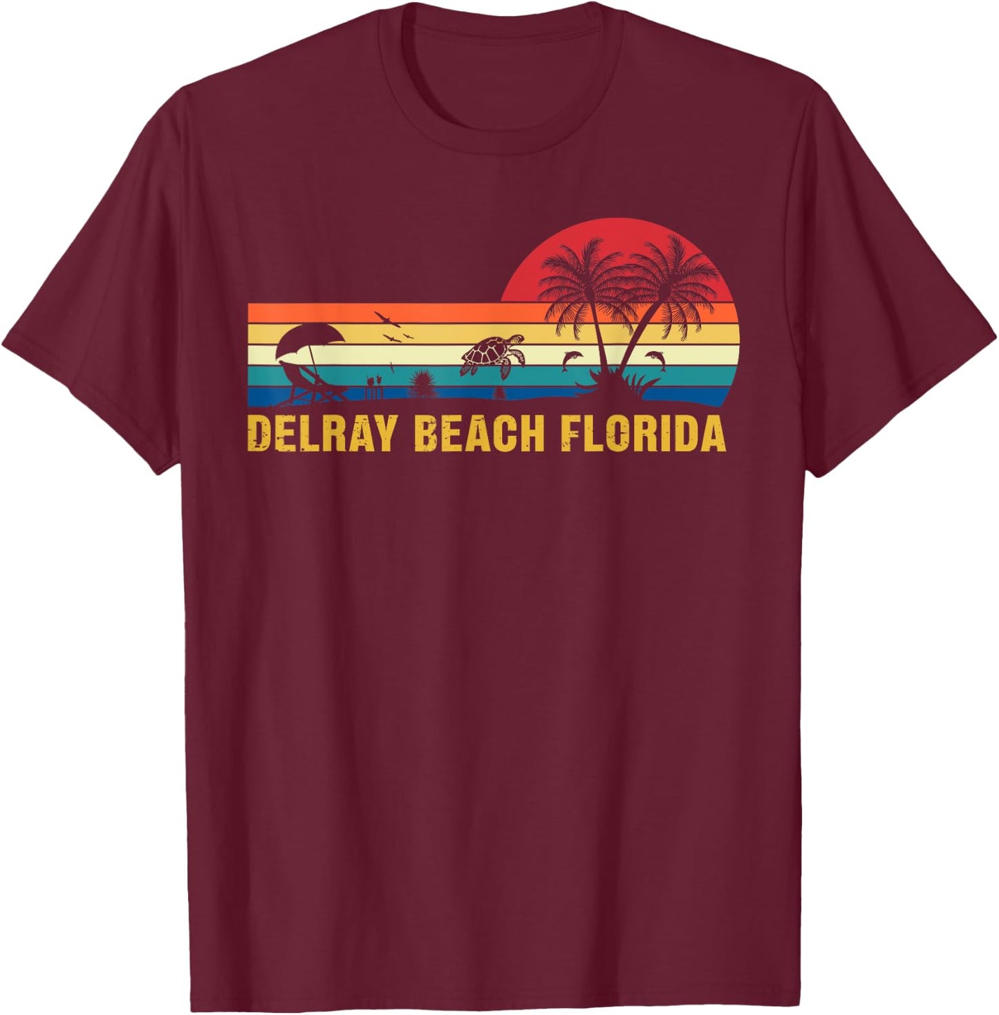 Family Vacation Vintage Delray Beach Florida Sea Turtle Men Women Kids T-Shirt - T-Shirt | Maroon