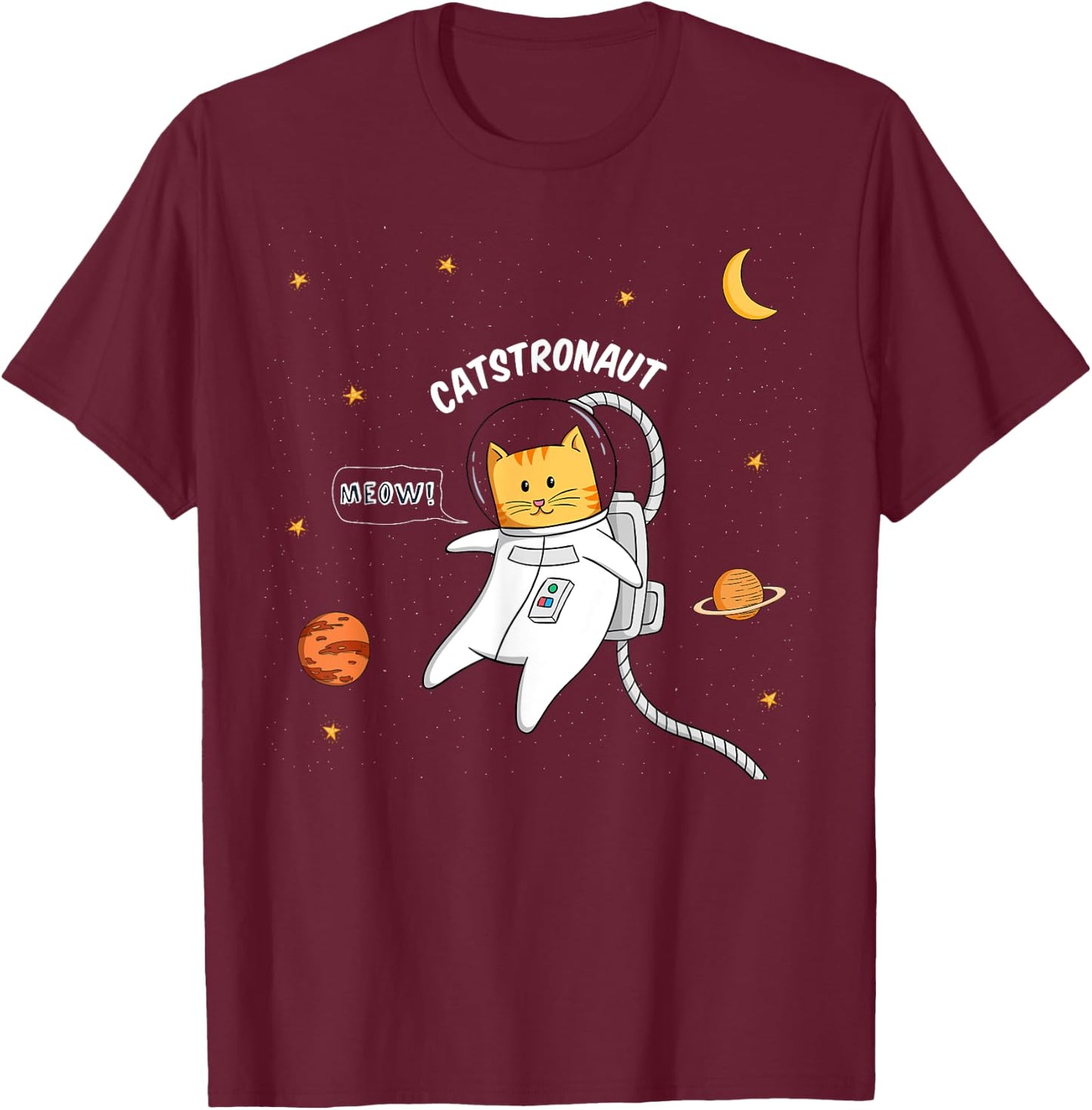 Catstronaut - Cute Astronaut Cat Flying in Space Men Women Girls Kids T-Shirt - T-Shirt | Maroon