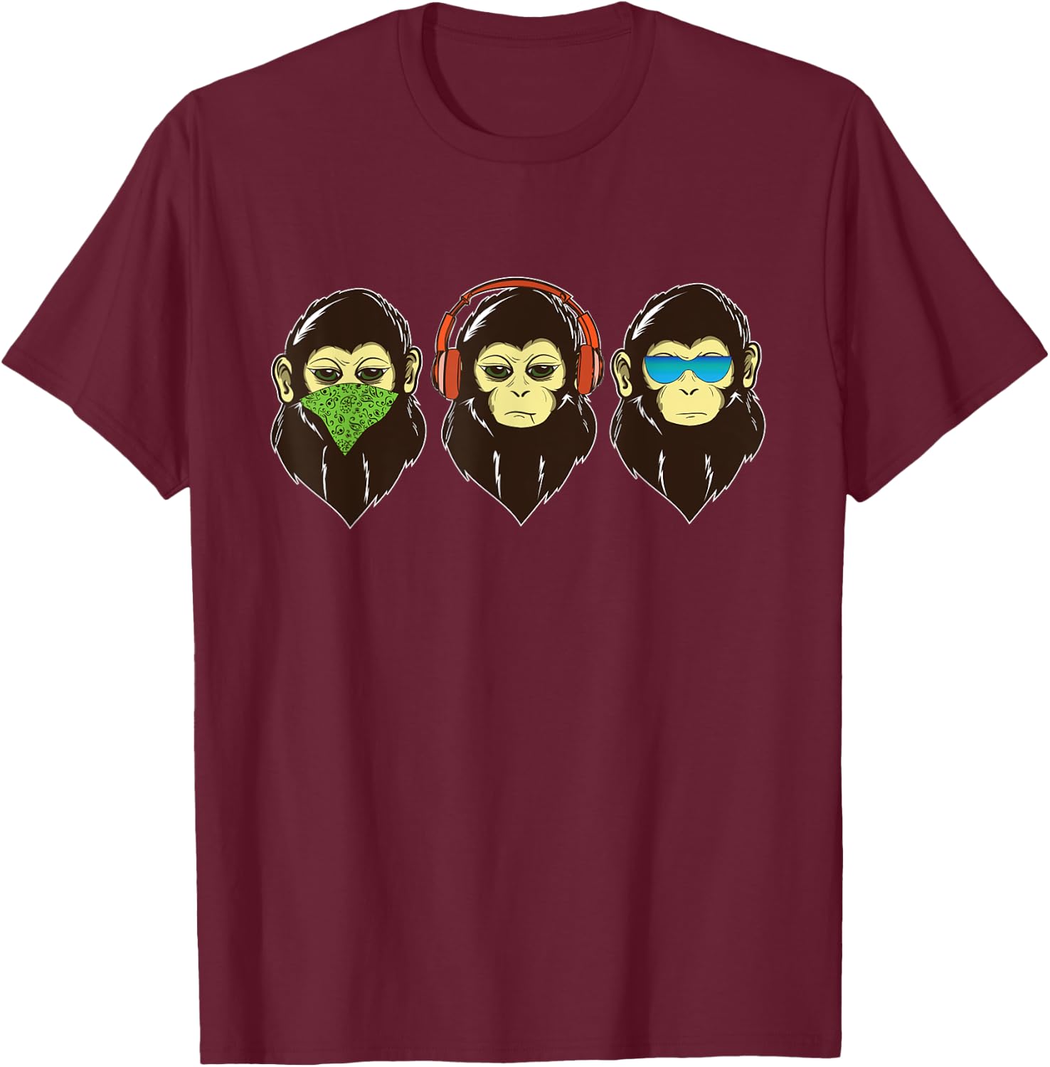 Three Wise Monkeys -See Hear, Speak no Evil - 3 cool Monkeys T-Shirt - T-Shirt | Maroon