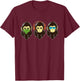 Three Wise Monkeys -See Hear, Speak no Evil - 3 cool Monkeys T-Shirt - T-Shirt | Maroon