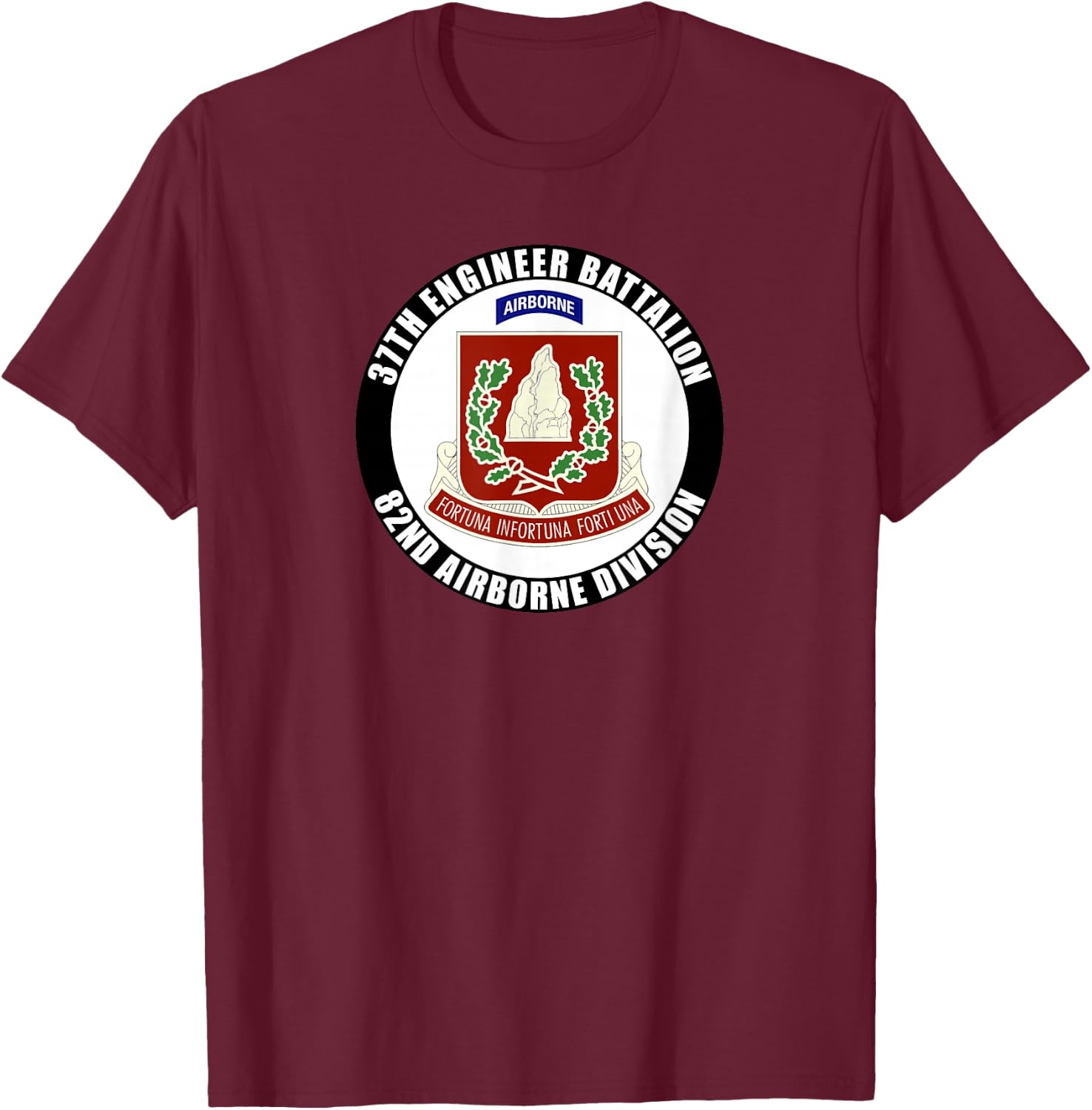 SoldierTees 37th Engineer Battalion 82nd Airborne Division Veteran Gift - -Adults, Black, Small, Short Sleeve, Classic Fit, Cotton 60% Polyester 40%, Military-Themed T-Shirt - T-Shirt | Maroon