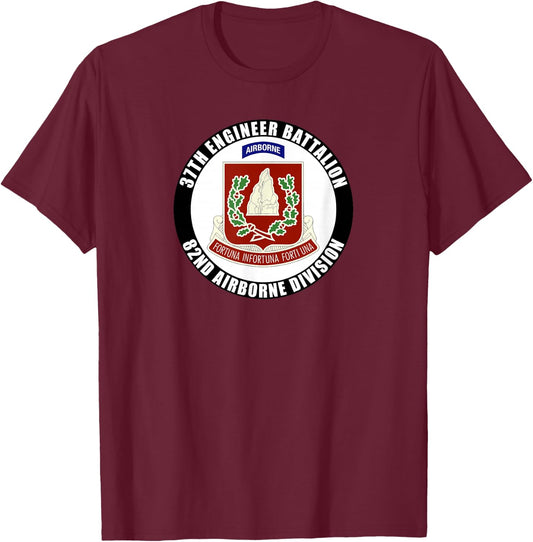 SoldierTees 37th Engineer Battalion 82nd Airborne Division Veteran Gift - -Adults, Black, Small, Short Sleeve, Classic Fit, Cotton 60% Polyester 40%, Military-Themed T-Shirt - T-Shirt | Maroon