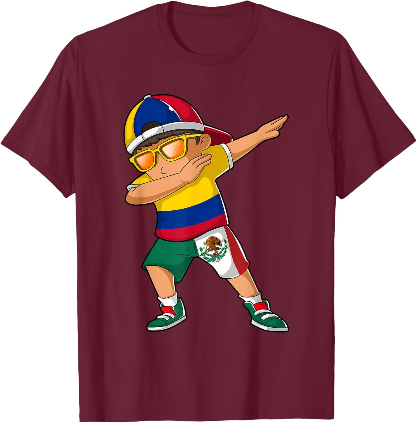 Half Colombian Half Mexican Boy Colombia Mexico Flag T-Shirt - T-Shirt | Maroon
