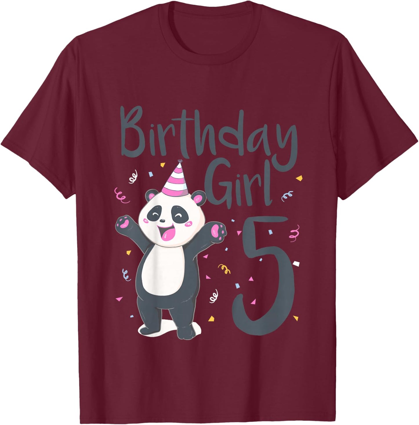 Kids 5 Year Old Panda Birthday Girl Cute Girls 5th Party Gift T-Shirt - T-Shirt | Maroon