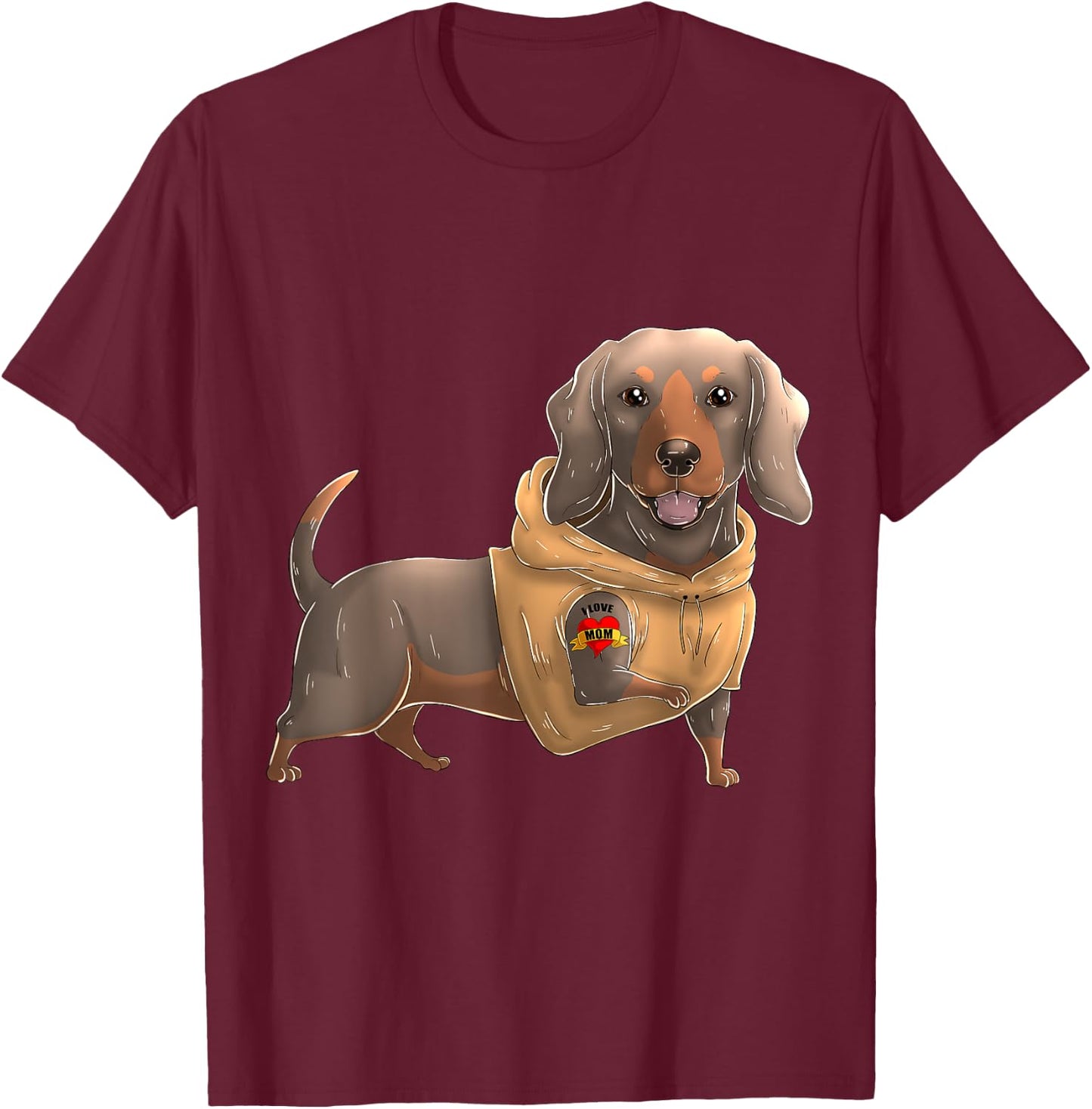 Dachshund I Love Mom Tattoo Dog Shirt Funny Mother's Day T-Shirt - T-Shirt | Maroon