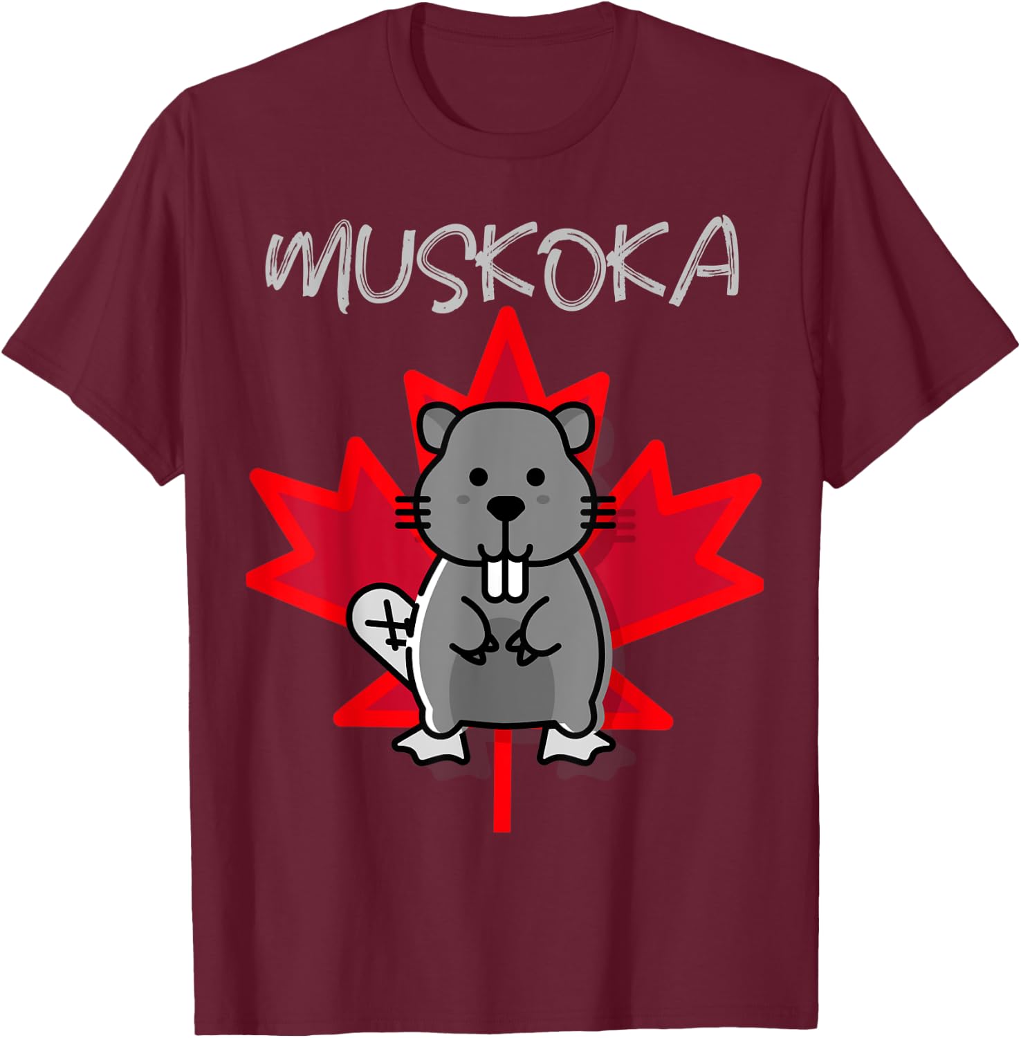 Muskoka Ontario Canada Beaver Poster Gift T-Shirt - T-Shirt | Maroon