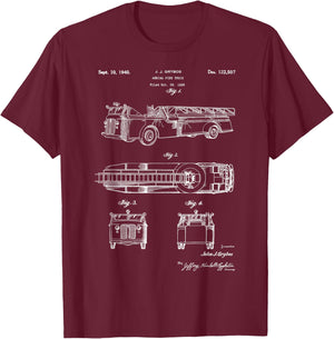 Vintage Patent Fire Truck Retro Blueprint Firefighter Gift T-Shirt - T-Shirt | Maroon