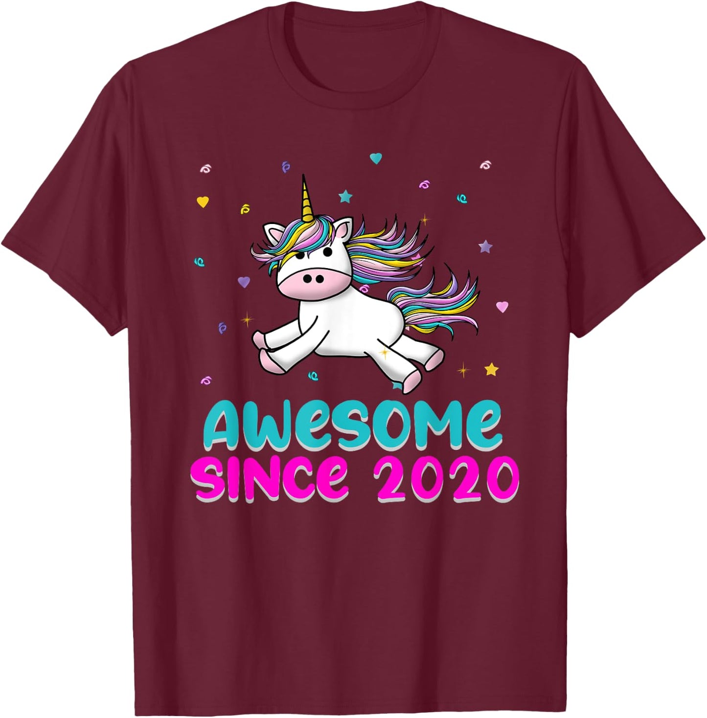 Unicorn Birthday Girl Gift Love Awesome Since 2020 T-Shirt - T-Shirt | Maroon
