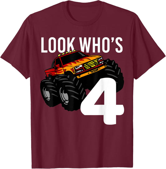 Monster Truck 4th Birthday for Boys | 4 year old Gift T-Shirt - T-Shirt | Maroon