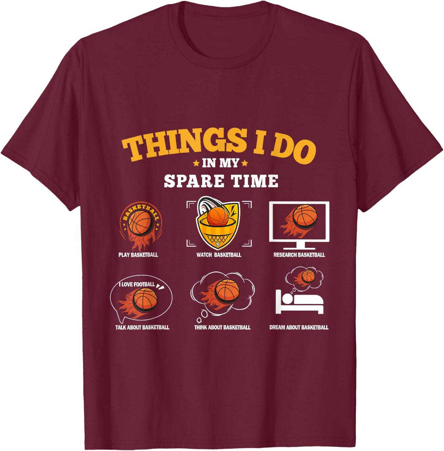 Things I Do In My Spare Time Basketball Design Boys T-Shirt - T-Shirt | Maroon