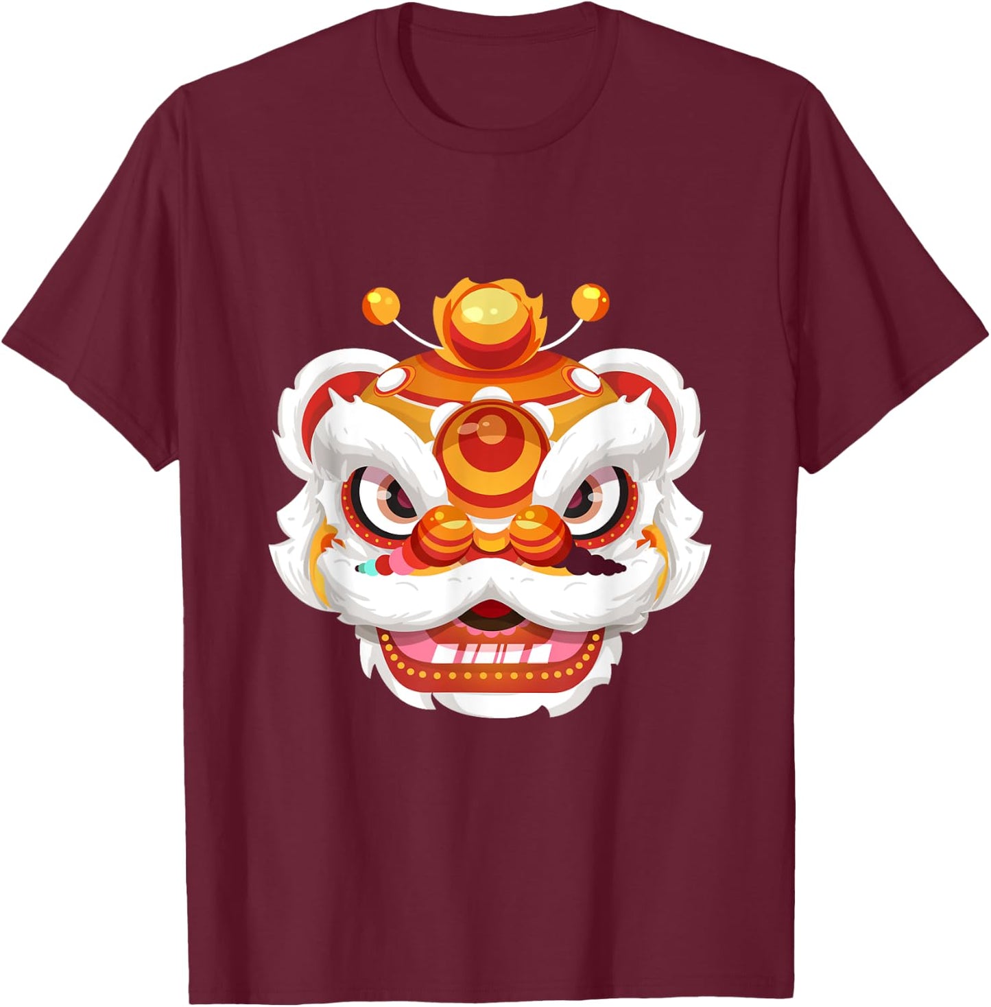 Chinese Celebration Festival New Year Lion Dance Costume T-Shirt - T-Shirt | Maroon