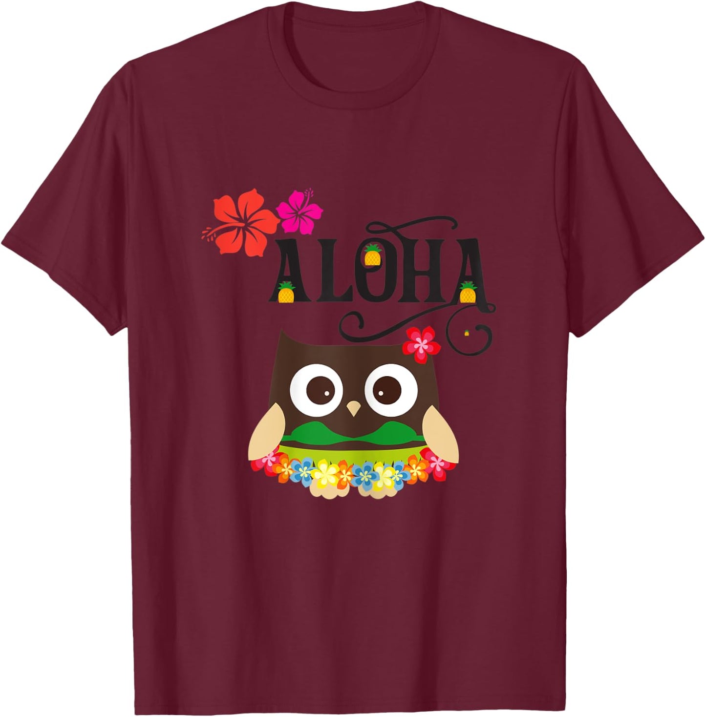Cute Tropical Hawaiian Owl Luau Gifts T-Shirt - T-Shirt | Maroon