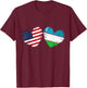 USA Uzbekistan Flag Heart Valentines Day Uzbek American T-Shirt - T-Shirt | Maroon