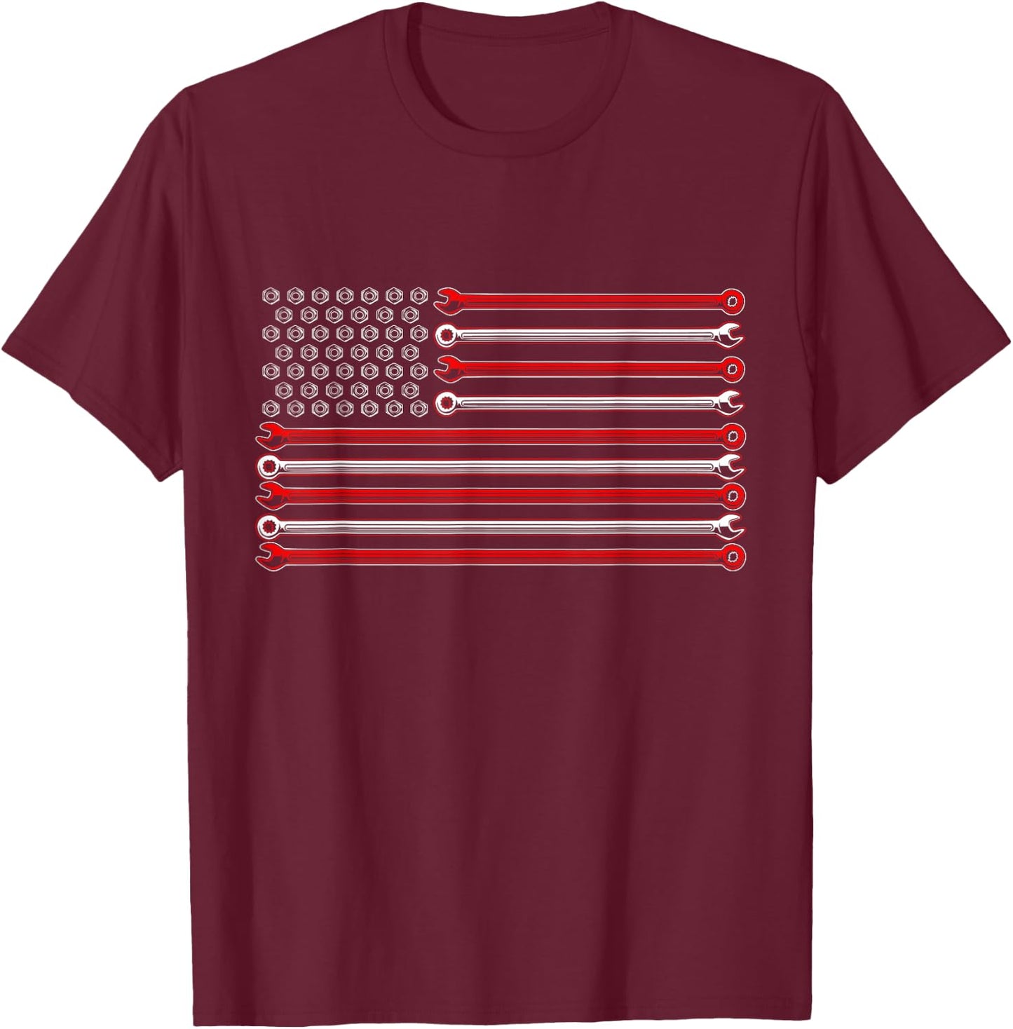 American Flag Wrenches Patriotic Car Lover Mechanic Carguy T-Shirt - T-Shirt | Maroon