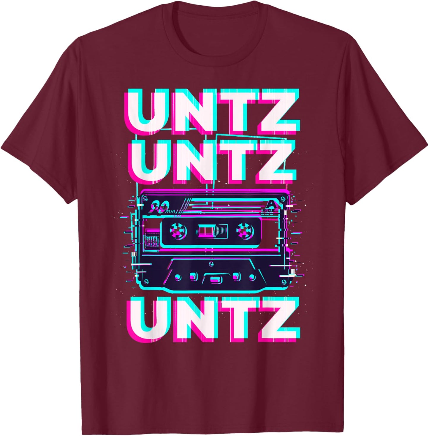 Aesthetic Synthwave Glitch Cassette Rave Festival Minimal T-Shirt - T-Shirt | Maroon