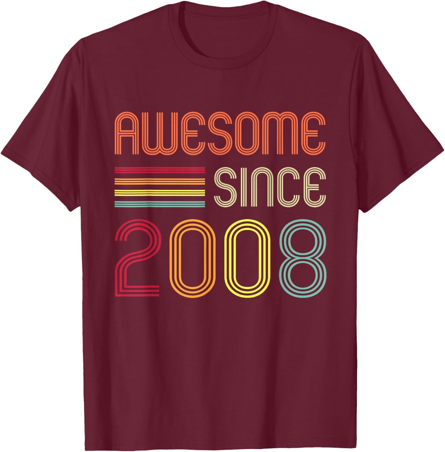 Awesome Since 2008 14th Birthday Retro Short Sleeve T-Shirt - T-Shirt | Maroon