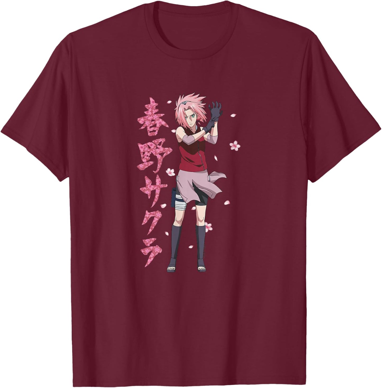 Naruto Shippuden Sakura Cherry Blossoms Anime T-Shirt - T-Shirt | Maroon