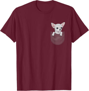 Fox Republic Design -Adults Black Cartoon Chihuahua Dog T-Shirt - T-Shirt | Maroon
