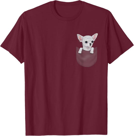 Fox Republic Design -Adults Black Cartoon Chihuahua Dog T-Shirt - T-Shirt | Maroon