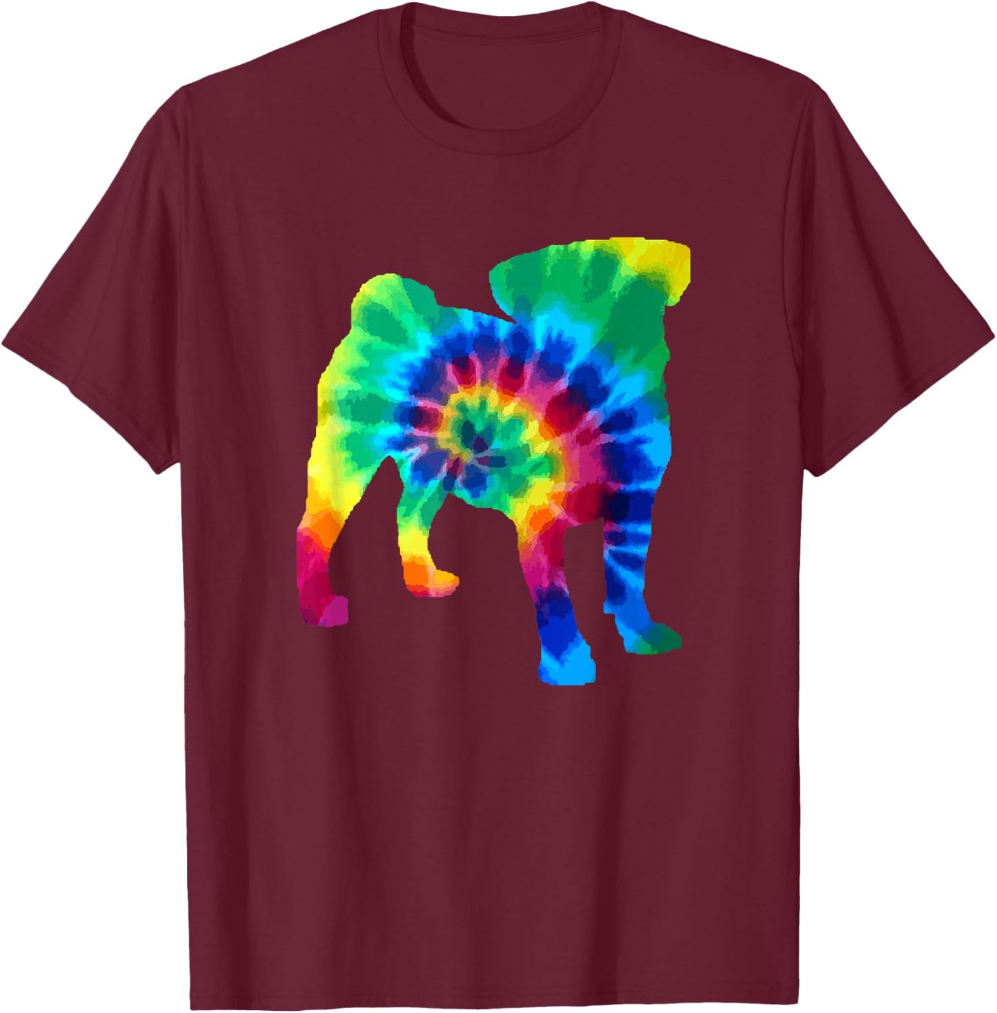 Pug Tie Dye Vintage Hippie Dog Pug T-Shirt - T-Shirt | Maroon