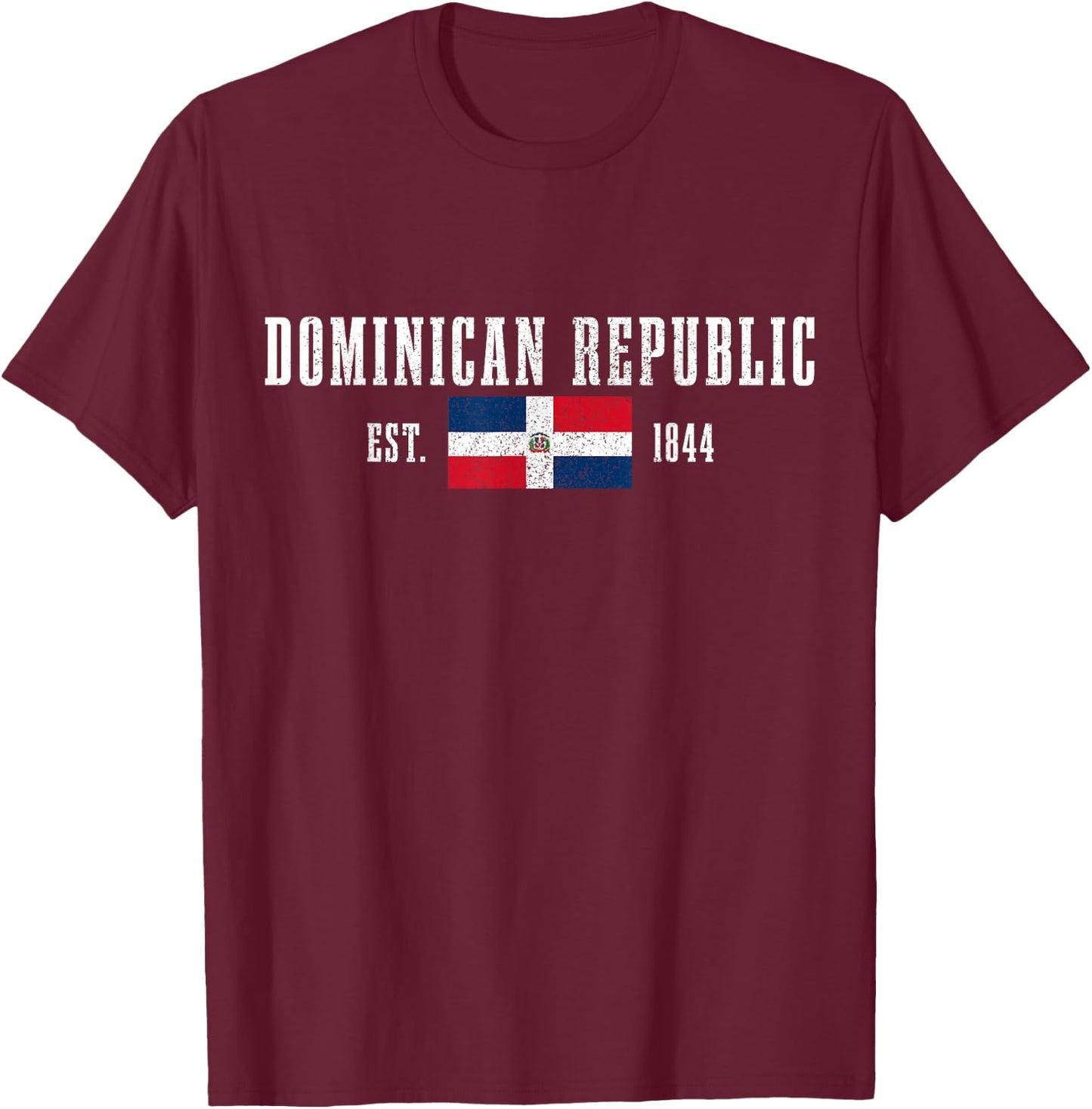Dominican Republic Est. 1844 Dominican Flag T-Shirt - T-Shirt | Maroon