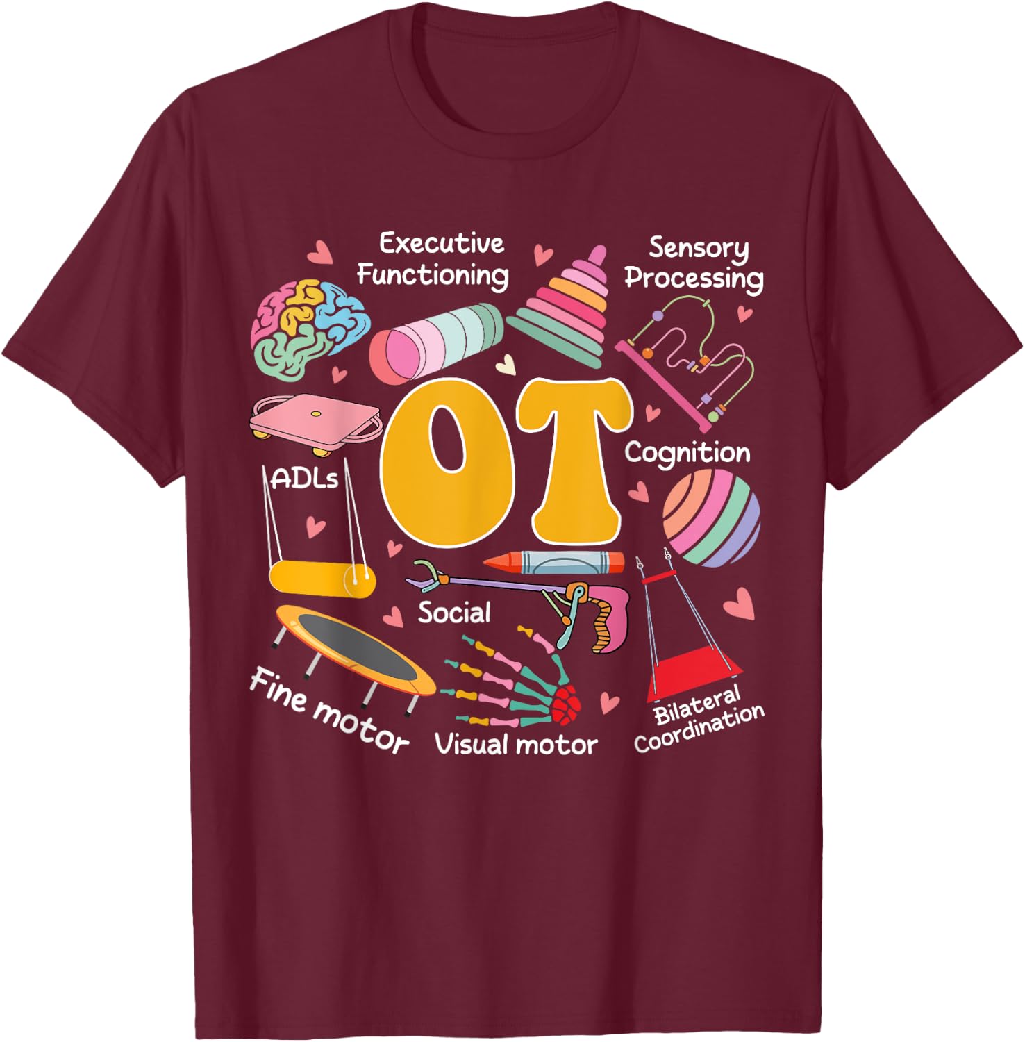 Occupational Therapy -OT Therapist OT Month Groovy Retro T-Shirt - T-Shirt | Maroon