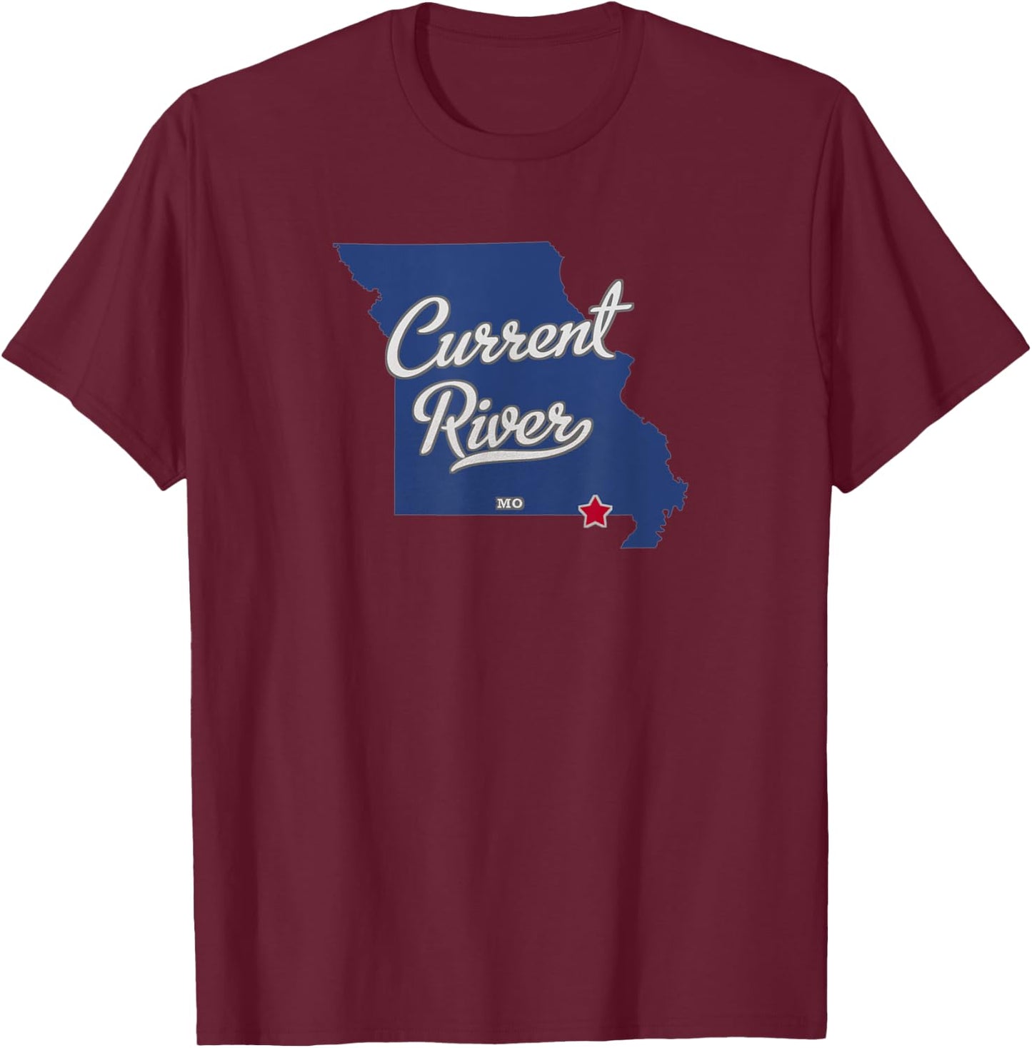 Current River Missouri MO Map T-Shirt - T-Shirt | Maroon