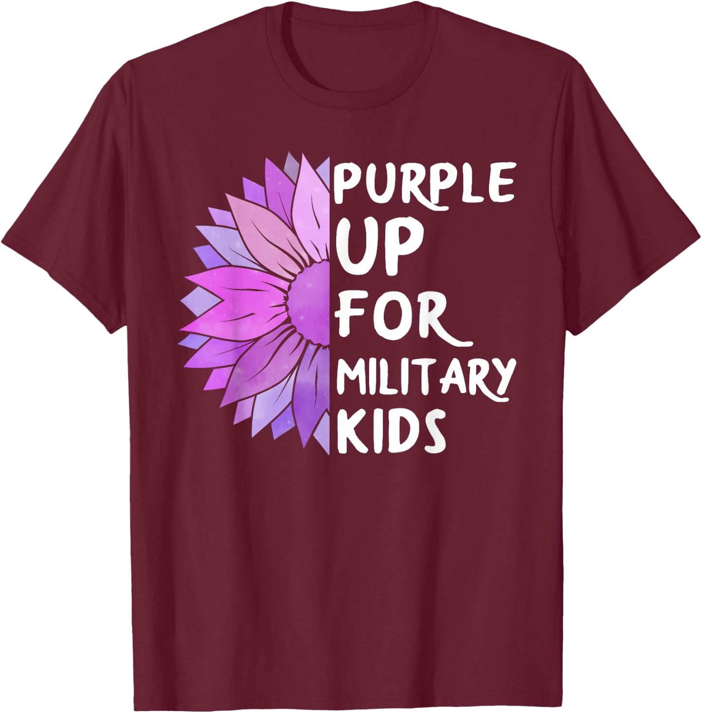 Purple Up Military Child Sunflower Military Brats Month T-Shirt - T-Shirt | Maroon