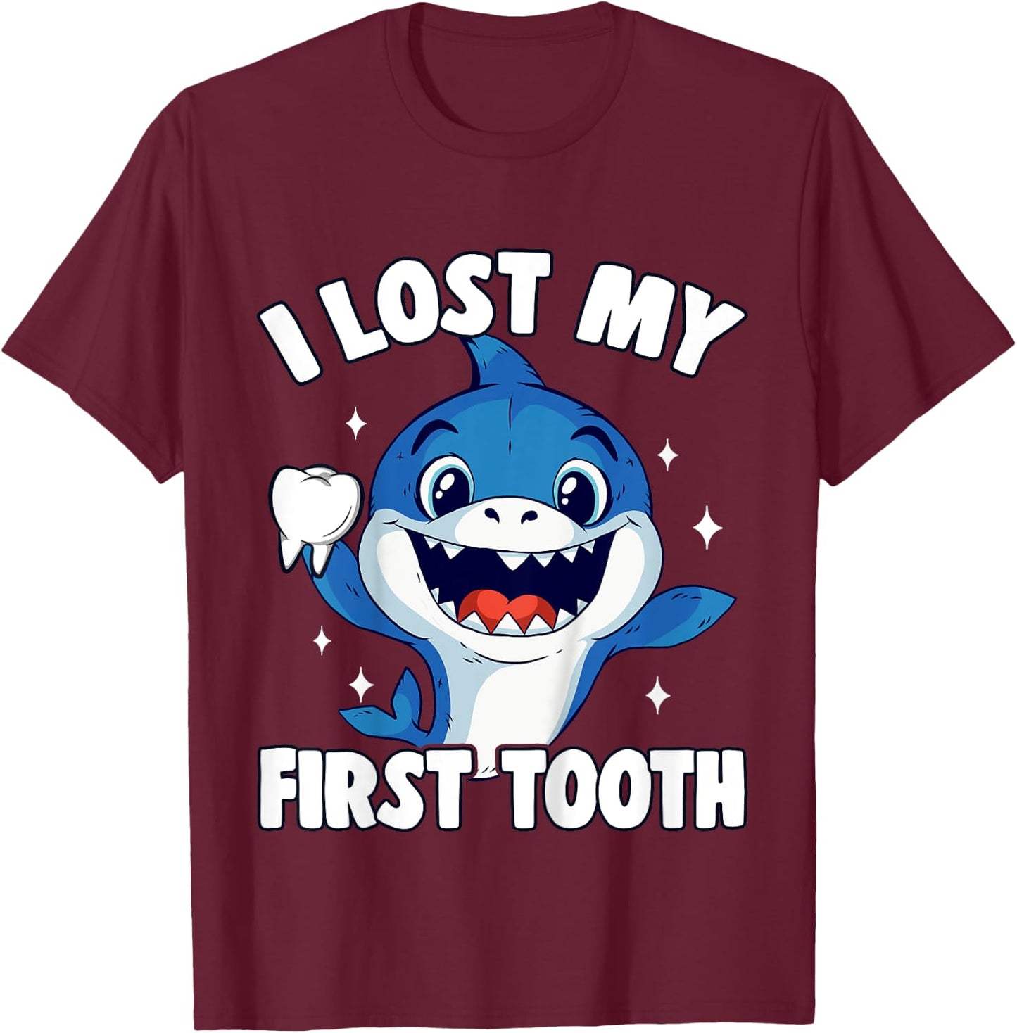 Kids I Lost My First Tooth Boys Tooth Fairy Teeth Out Funny Shark T-Shirt - T-Shirt | Maroon