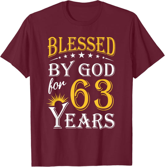 Vintage Blessed by God for 63 years Happy 63rd Birthday T-Shirt - T-Shirt | Maroon