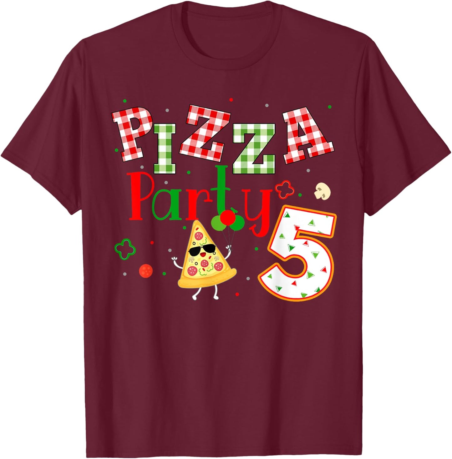 Pizza Birthday Party Themed Matching Family Group T-Shirt - T-Shirt | Maroon