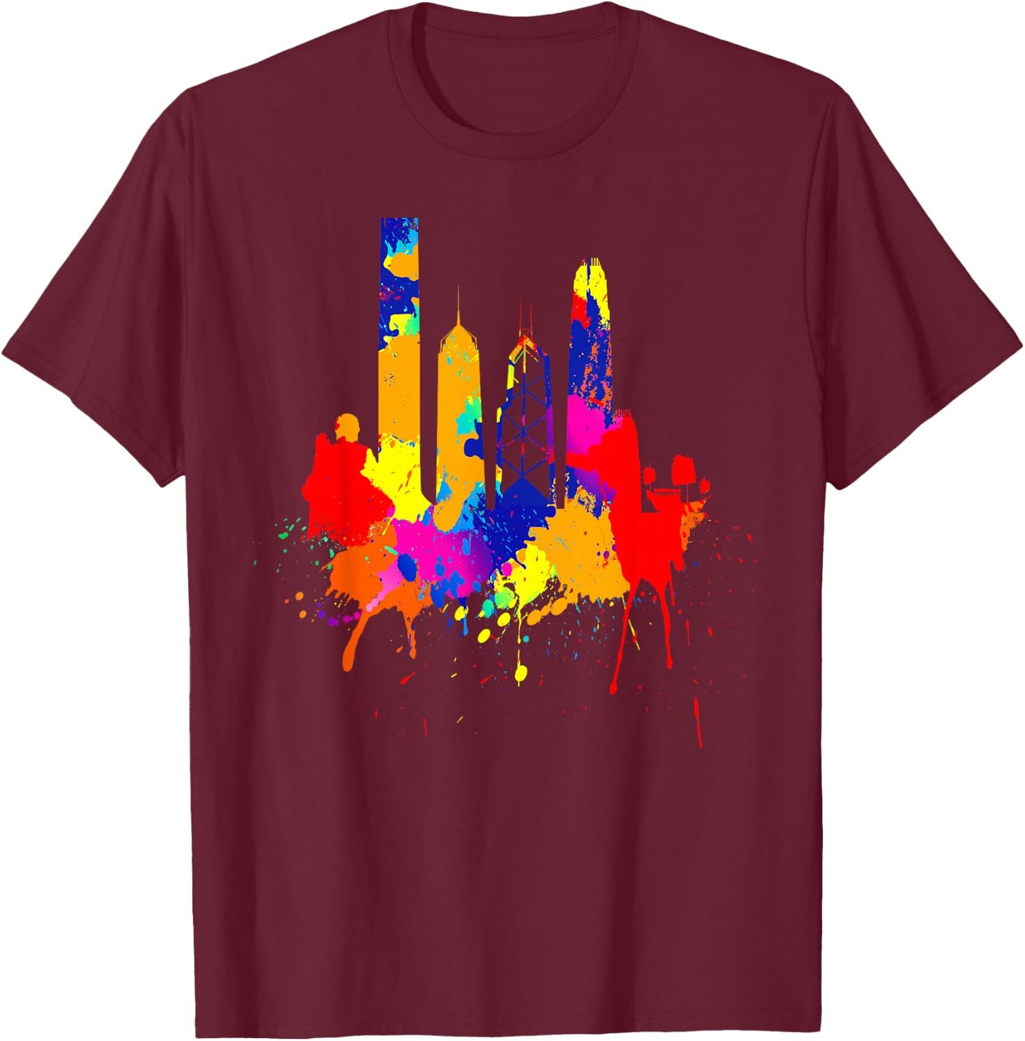 Hong Kong Skyline Asia Colored Painting Art Love Hong Kong T-Shirt - T-Shirt | Maroon