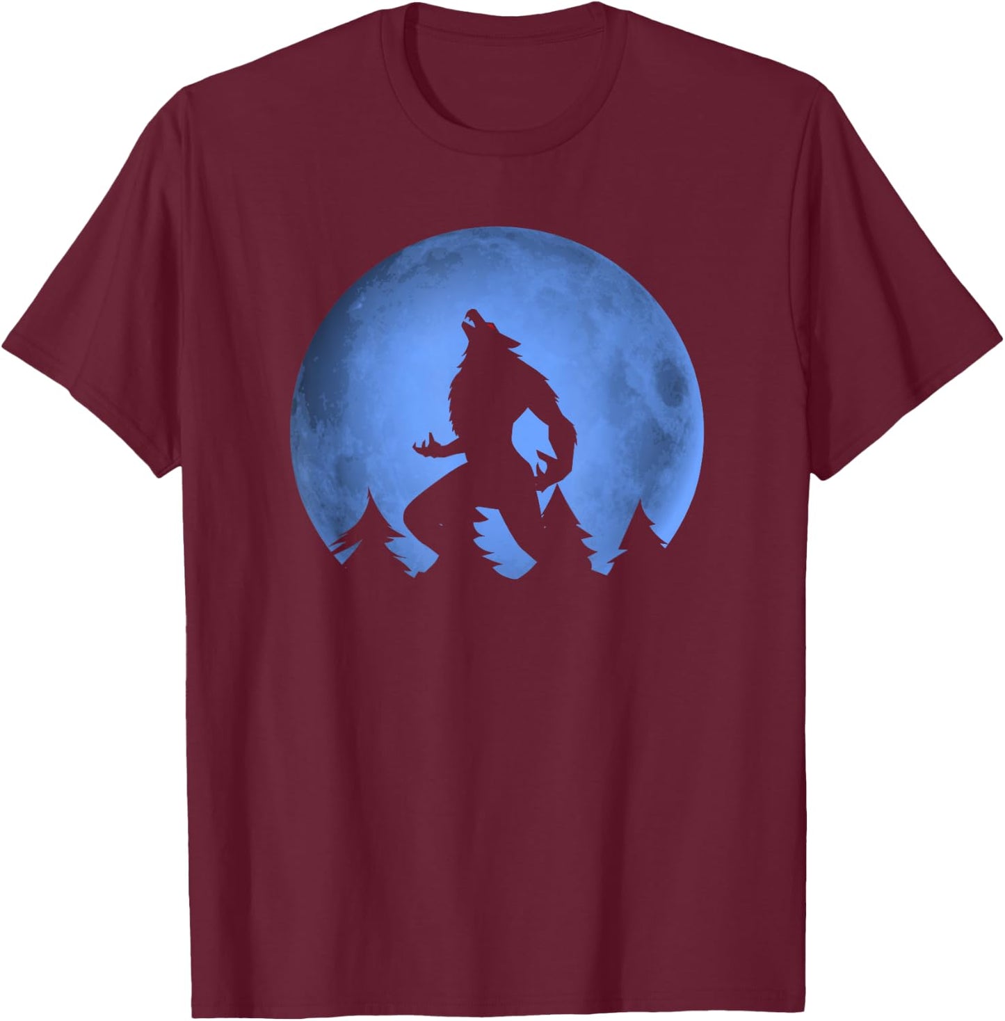 Wolf Halloween Costume Werewolf Blue Moon Scary Boys T-Shirt - T-Shirt | Maroon