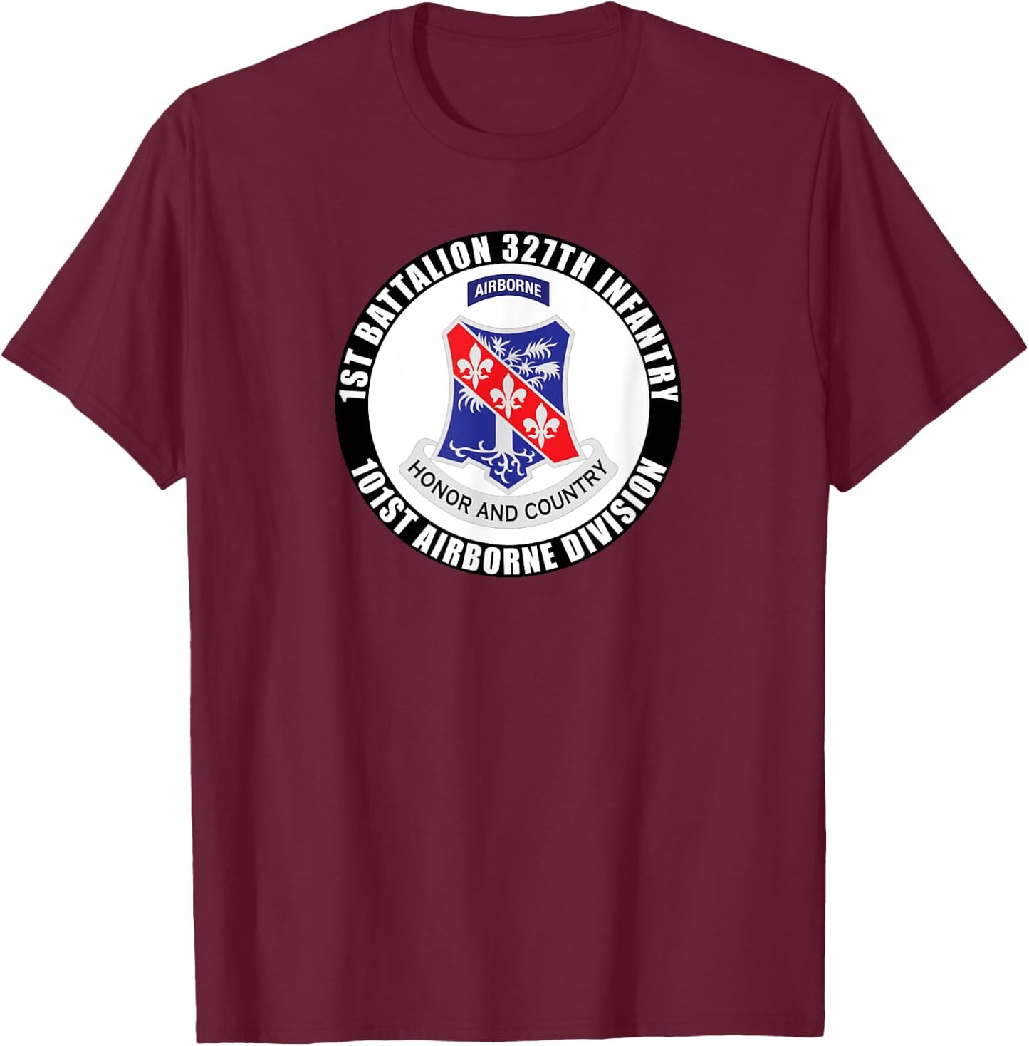 SoldierTees 1st Battalion 327th Infantry, 101st Airborne Division Veteran -Adult Black Classic Fit Short Sleeve T-Shirt - T-Shirt | Maroon