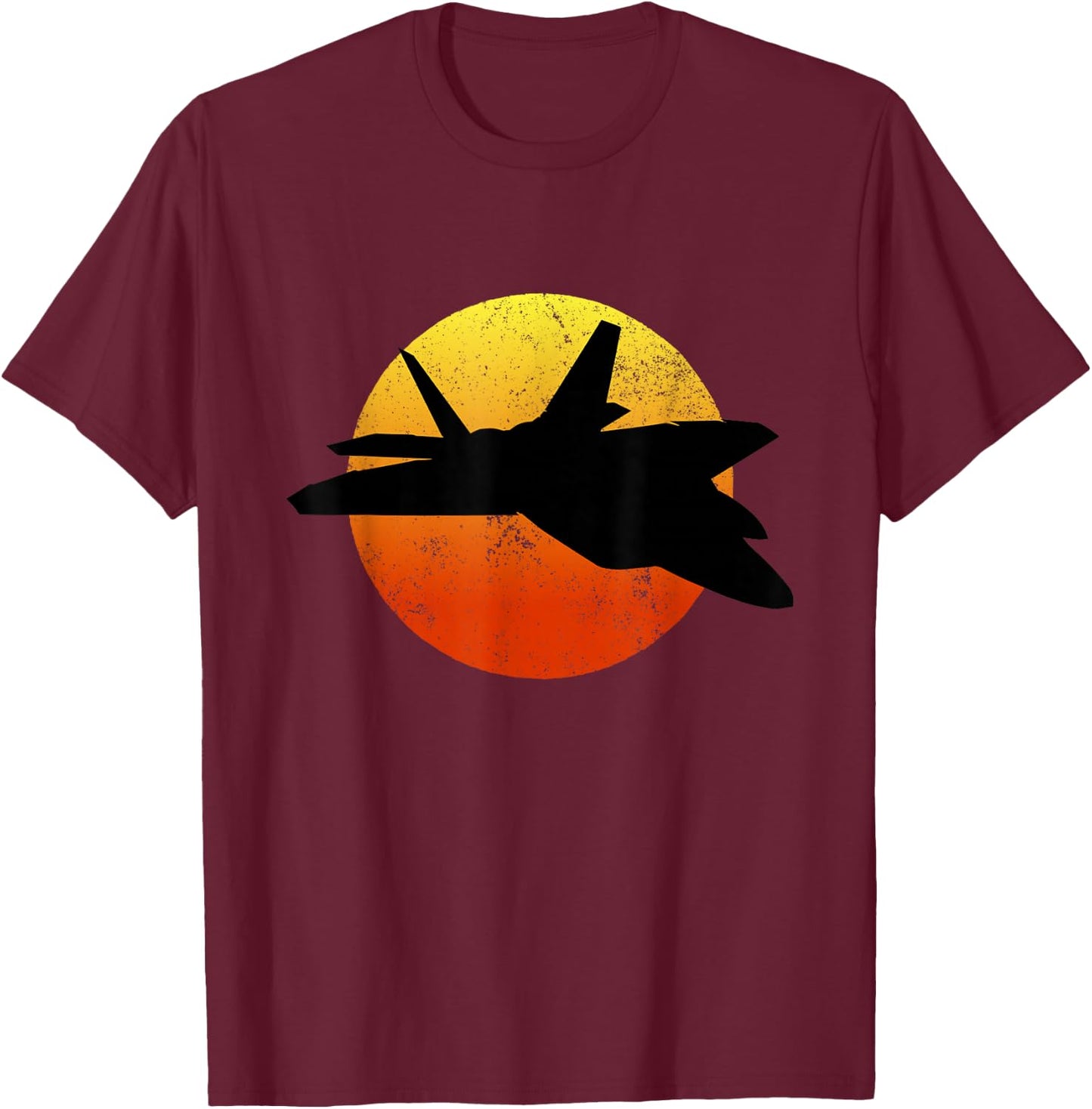 F-22 Raptor Silhouette Retro Sunset Military Jet Flying F22 T-Shirt - T-Shirt | Maroon