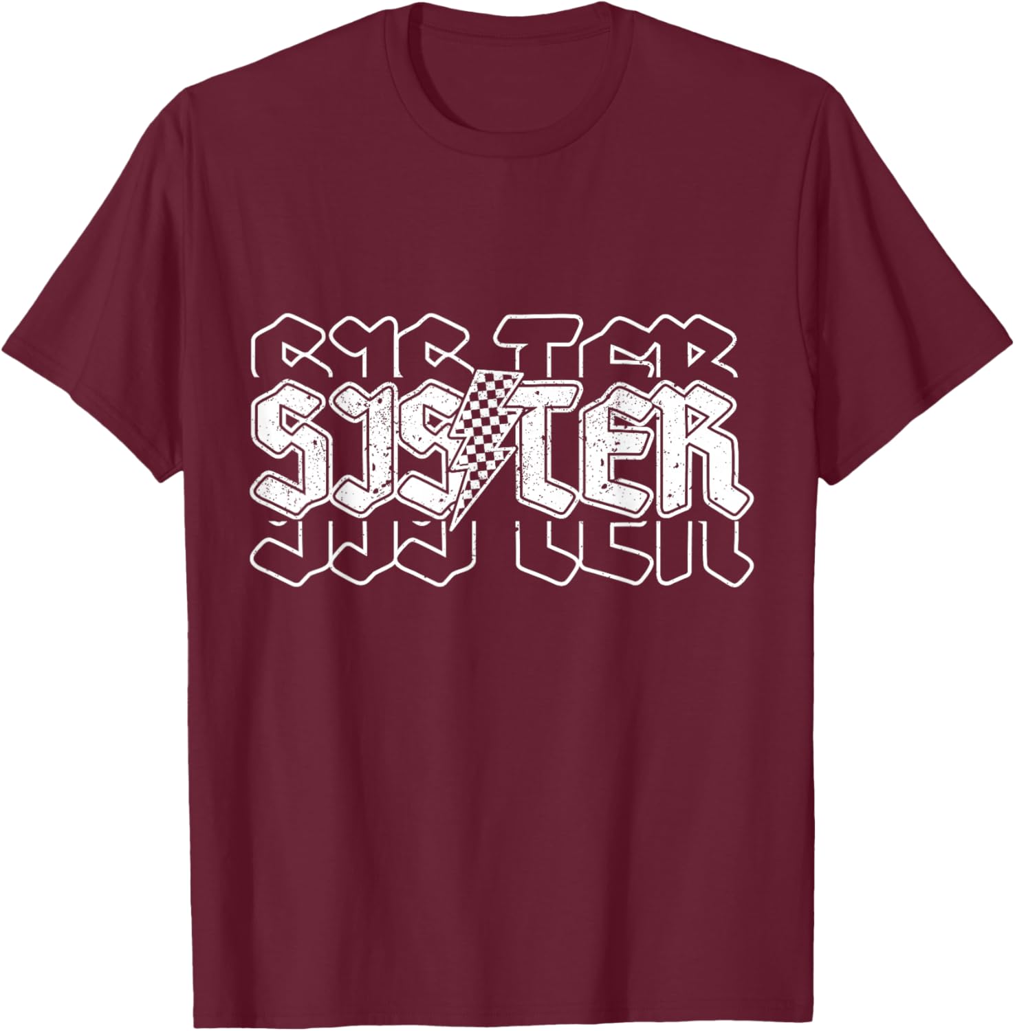 Checkered Sister Lightning Bolt Grandparents Day or Birthday T-Shirt - T-Shirt | Maroon