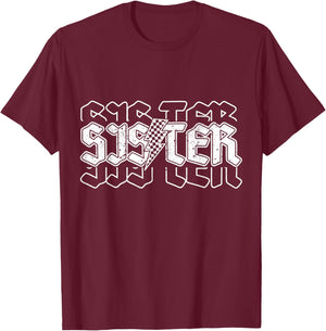 Checkered Sister Lightning Bolt Grandparents Day or Birthday T-Shirt - T-Shirt | Maroon