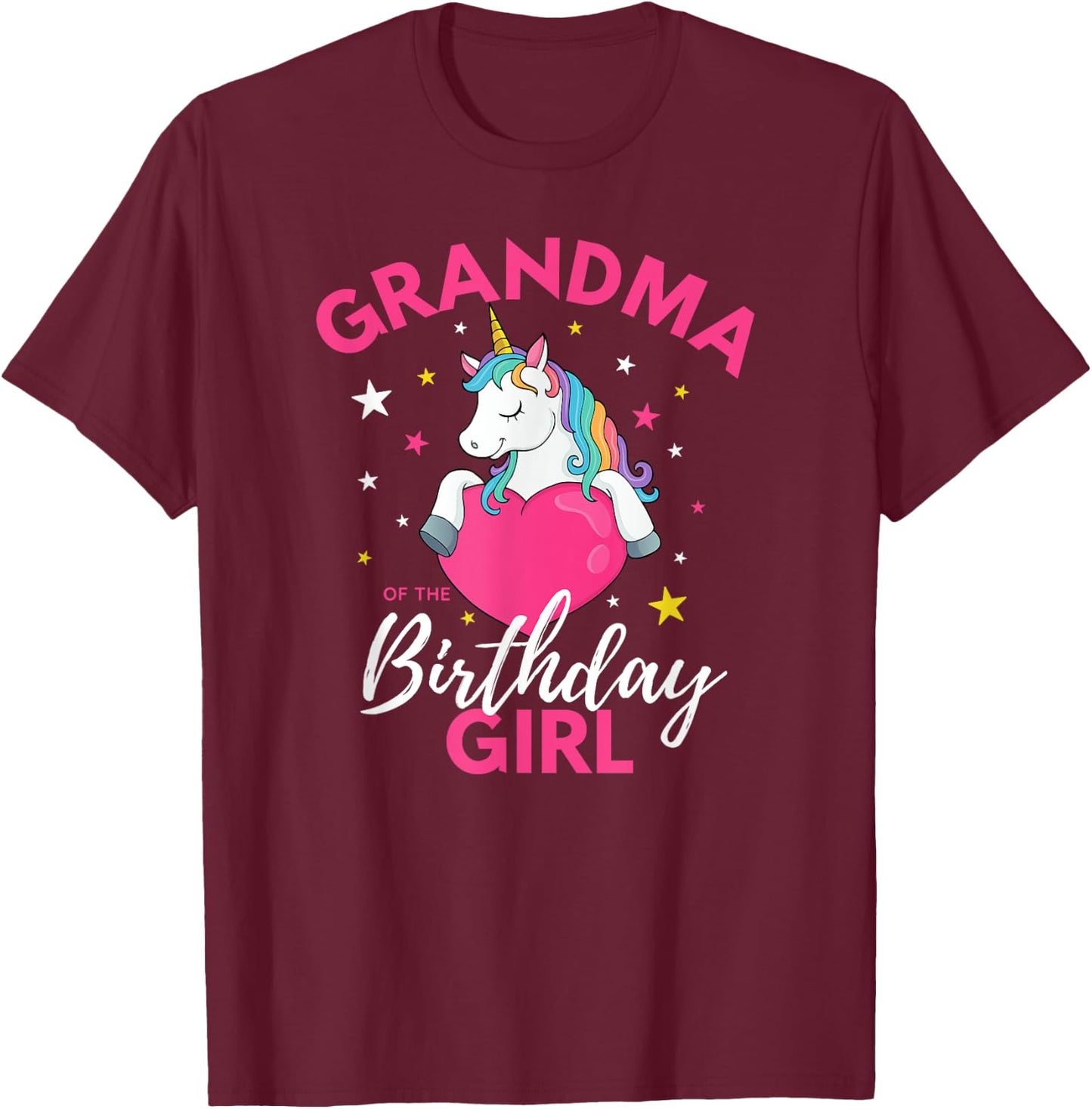 Grandma Of The Birthday Girl Unicorn T-Shirt - T-Shirt | Maroon