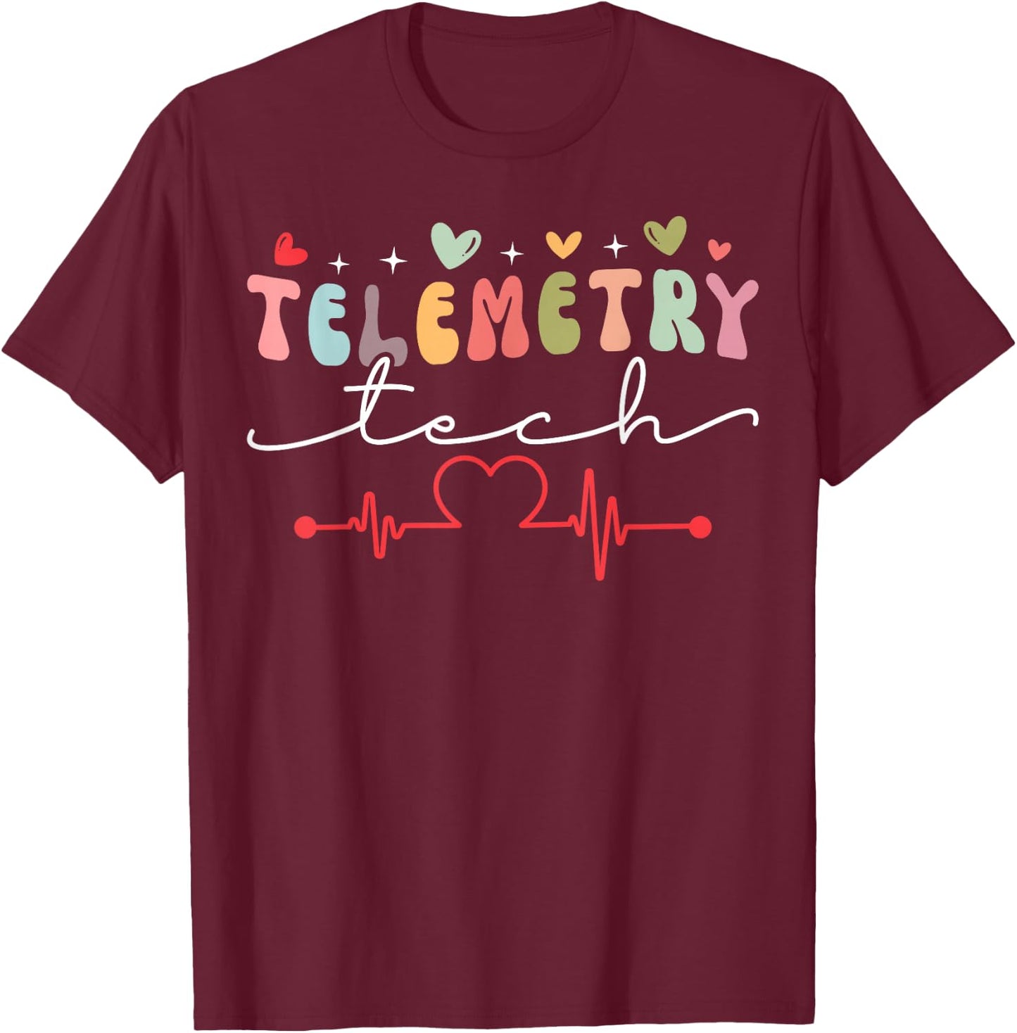 Cute Telemetry Tech Heart T-Shirt - T-Shirt | Maroon